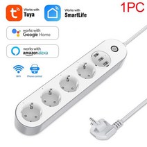 Smart 와이파이 원격 제어 Power Strip Surge Protector Socket 4EU Outlet With 3USB Charging Port Timer Voice W, [01] 1PC