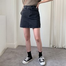 포디룩 [S-L] 투버튼 흑청 데님 미니스커트