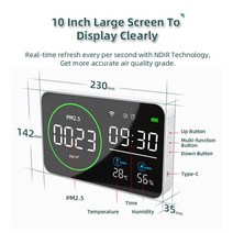 공기질측정기 실내 tvoc 4IN 1 wifi 스마트 공기 품질 모니터 CO2 미터 디지털 온도 및 습도 센서 테스터, 01 Black