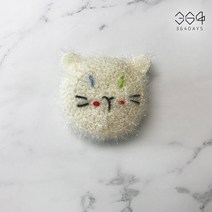 364days 오드아이 고양이 수세미 베이지 냥이 아크릴 귀여운 핸드메이드 손뜨개 수세미 동물수세미, 01.화이트냥이(개별포장) 1개, 고리x
