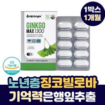 미국 수입 징코 빌로바 은행 잎 나무 추출물 병풀 추출물 맥스 비타민 아연 중년 50 60 70 대 노인 노년 층 실버 시니어 기억력 개선 혈행 건강 관리 에 좋은 영양제, 1박스(1개월)