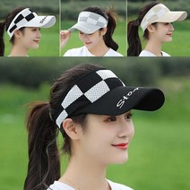 보드미 자외선차단썬캡 여자 30대 골프 웨어 밴딩 메쉬 썬캡 체크 무늬 모자