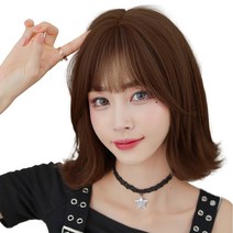 하이유니 보브컷 C컬 펌 헤어 단발 통가발 가발 33cm + 거치대 세트, 다크브라운 / 33cm