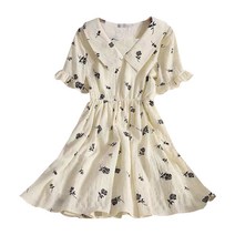 토파즈 JW0753 여자 여름 카라넥 플라워 면혼방 쉬폰 반팔 미디 롱 플리츠 원피스 드레스 치마 데일리룩