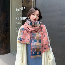 꽃무늬 목도리 여성 가을 겨울 배색 니트 보온 모조 캐시미어 숄 유럽과 미국의 두꺼운 목도리 도매
