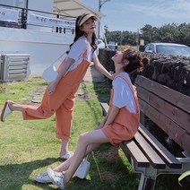 루즈핏멜빵바지 주황색 여성 2022 봄 여름 유행 타입 와이드 작은 키 캐주얼점프수트 4672490649