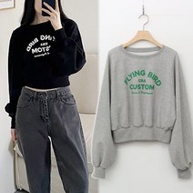 [여시몰6043국내제작]퍼프소매 크롭 미니 맨투맨/봄 여성 라운드넥 티셔츠 기본 숏 레터링 통바지 청바지 슬랙스 스커트 캐주얼 코디