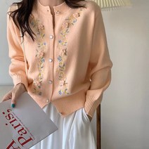 여성용 레트로 감성 플라워 버튼 니트 가디건 하늘비즈 C31 I110A513