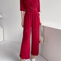 바보사랑 여자 벨티드 반팔 커리어우먼 오버랩 통바지 점프수트.옷자락(무료배송)