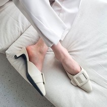 발편한 빅사이즈 스퀘어 벨트 뮬 슬리퍼 힐 5cm 여성 블로퍼
