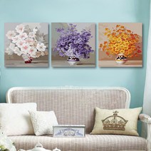 DIY 디지털 유화 그리기 3피스 연결 그림 채색 피포페인팅 컬러링 유채화 집콕 취미, 행복의 꽃 + 세트 + 50x50x3