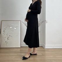 셀프만삭촬영 원피스 주수사진 만삭사진 랩원피스 블랙 핑크 허리끈 리본 임산부하객룩
