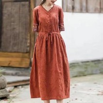 BestStar 빅사이즈 개량한복 우아한 자수 원피스 면과 모시 생활한복