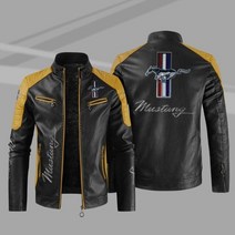 할리데이비슨 Mustang Logo-남성용 겨울 양모 PU 가죽 자켓 스탠드 칼라 캐주얼 윈드 브레이커 오토바이 의류, [08] 5XL, [04] 4