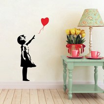 Banksy Wall Decals Balloon Girl Inspired - 비닐 벽 아트 스티커 무료, 02 78cm, 02 Black Face Rightward