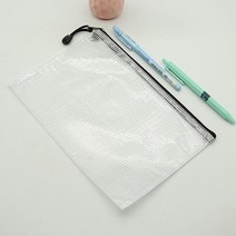 PVC 투명 메쉬 지퍼 서류보관함 소품수납 투명파우치, A5