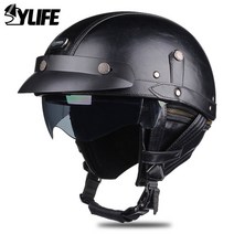 반모헬멧 여름 레트로 오토바이 헬멧 도트 인증 모토 헬멧 남성 및 여성용 하프 헬멧 HD 렌즈 사계절, 12 537-Black