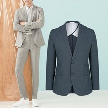 에디션 남성 네이비 컬러 블렌드 잔조직 투버튼 자켓