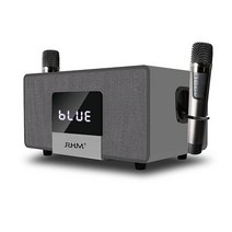 RHM K222 노래방 기계 무선 마이크 2개 및 5가지 사운드 모드 광학/블루투스/AUX/USB/PC 지원 TV/집/회의/노래방/파티용 목재 블루투스 스피커 음악 및 노래, Gray
