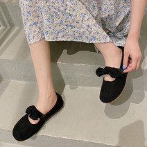따봉오빠 1.5cm 여성 매듭 리본 밴딩 스트랩 플랫 단화 블랙(DB100)