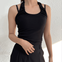 [유니크템] ][무료배송] 파리 홀터 셔링 나시 끈나시 홀터넥 크롭 슬리브리스 숏 브라탑 이너 끈 나시 5color