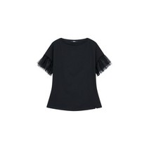 HERNO 에르노 여성 프릴 슬리브 크루넥 티셔츠 - 블랙
