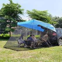 터널텐트 카 사이드 캐노피 자율 주행 캠핑 다기능 자동 속도 오픈 캠핑카 루프, 메쉬 테일 텐트(블루)