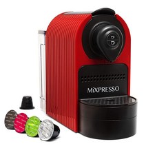 Mixpresso 네스프레소 호환 캡슐용 에스프레소 머신 및 룽고용 1인용 커피 메이커 프로그래밍 가능한 버튼 프리미엄 이탈리아 19바 고압 펌프 765.4g(27온스) 1400W, Red With Black