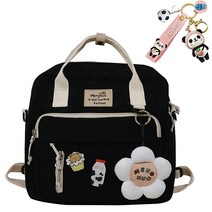 JELLYEA Kawaii 백팩 귀여운 토트백 꽃 액세서리 포함 핀 여아용 학교 배낭 블랙. 배낭 백팩