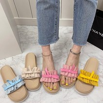 바이린 러플 프릴 리본 포인트 통굽 슬리퍼 4cm