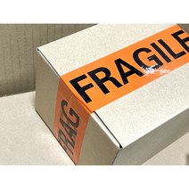 영문 취급주의 스트롱 오렌지 박스테이프 파손주의 경고 fragile 4.8cm 100m, 1개, 1개