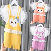 루라줌) 아기 유아 8개월 돌아기 두돌 여아 여자아이 3살 4살 레이스 프릴 여우 퍼프 멜빵 반바지 여름 상하복세트 돌복 외출복 북유럽풍 반팔 여름 돌선물 조카선물 아기옷선물