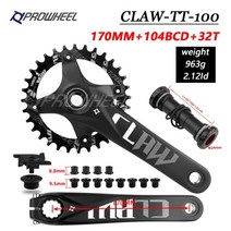 Prowheel 스노우 바이크 크랭크 스프로킷 170mm bb100120mm 팻 자전거 크랭크 셋 32t34t36t38t40t42t 104bcd 좁은 와이드 체인링, claw-tt-100 32t bb