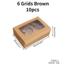 10Pcs Kraft Paper Cupcake Packing Box with Window Cardboard Cake Muffin Cookies Candy Box Weddin, 6 Grids Brown, See pictures.