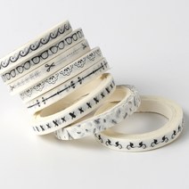 블랙앤화이트 라인테이프 디자인테이프 마스킹테이프, 장미