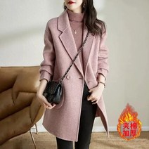 여성 헤링본 자켓 울 코트 모직 가을 겨울 두꺼운 중간 및 긴 헤링본 패턴 모직