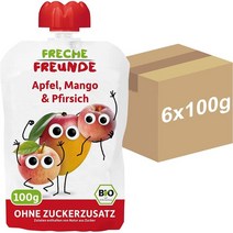 독일 FRECHE FREUNDE 1살 사과 망고 복숭아 아기 과일 퓨레 스퀴즈 파우치 6X100g, 4팩, 100g