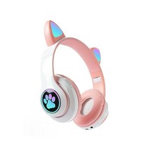고양이 헤드폰 LED 라이트 업 무선 볼륨 Limited 스테레오 사운드 Girls Childrens 블루투스 아이패드/PC/학교/여행/선물/Ch(사파이어 블루), powdered