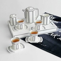 커피잔 세트 선물 카페 컵 라뗴 홍차잔 북유럽, 컵4개 접시4개 트레이1개