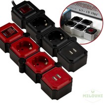 milovhi 인테리어 특이한 디자인 USB 멀티탭 2구 3m 전기 콘센트 고용량 멀티탭, 색상, 블랙