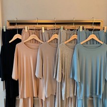 맘 데일리 투피스 맘룩 마실룩 등원룩 반팔 루즈핏 티셔츠 허리 밴딩 긴 바지 홈웨어 밤부 상하 세트