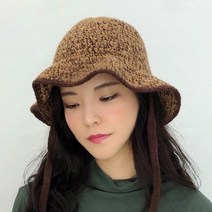 웨이브 라인 니트 끈 벙거지 여성 모자 보넷