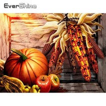 보석 구슬 십자수 자수 전체 광장 가을 5d 그림 추수 감사절 모자이크 그림 호박 모조, 원형 드릴 30x20cm