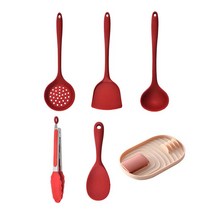 시우리빙 레드 실리콘 조리도구 + 거치대, 레드조리도구 + 핑크거치대