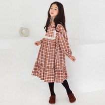 자이 아동 여아 주니어 체크 레이스 원피스