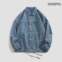 SMOPIG 워싱 지브라 데님 재킷 루즈핏 트렌드 코트