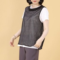 애비뉴투지 엄마옷 도트 망 레이스 스텐카라 라운드 여성 여름 숏 조끼 V06225 50대 60대 중년여성