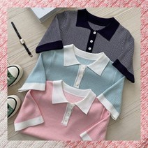 배색카라 반팔 니트티 GM (봄 여름 데일리룩)