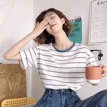 윈멍 심플 여성복 한국판 트렌드 반팔 티셔츠 여자 여름 스트라이프 ins 트렌드 상의 한 벌 대박