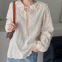 큐티 입체꽃 리본카라 블라우스